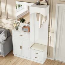 Modern Compact Wardrobe With Shoe Cabinet And Mirror, Black - 白色 - 查看 10