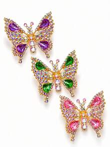 3 piezas/Set Pinzas para el cabello con mariposa y cocodrilo de strass de colores con movimiento dinámico, Set de 3 colores, Pinzas para el cabello con alas móviles de strass, Pinzas para el cabello con mariposa, Pinzas para el cabello con cocodrilo, Pinzas para el cabello con strass, Pinzas con mariposa móvil, Pinzas con alas de mariposa con movimiento dinámico, Pinzas para el cabello con strass iridiscente - Multicolor - Ver 4
