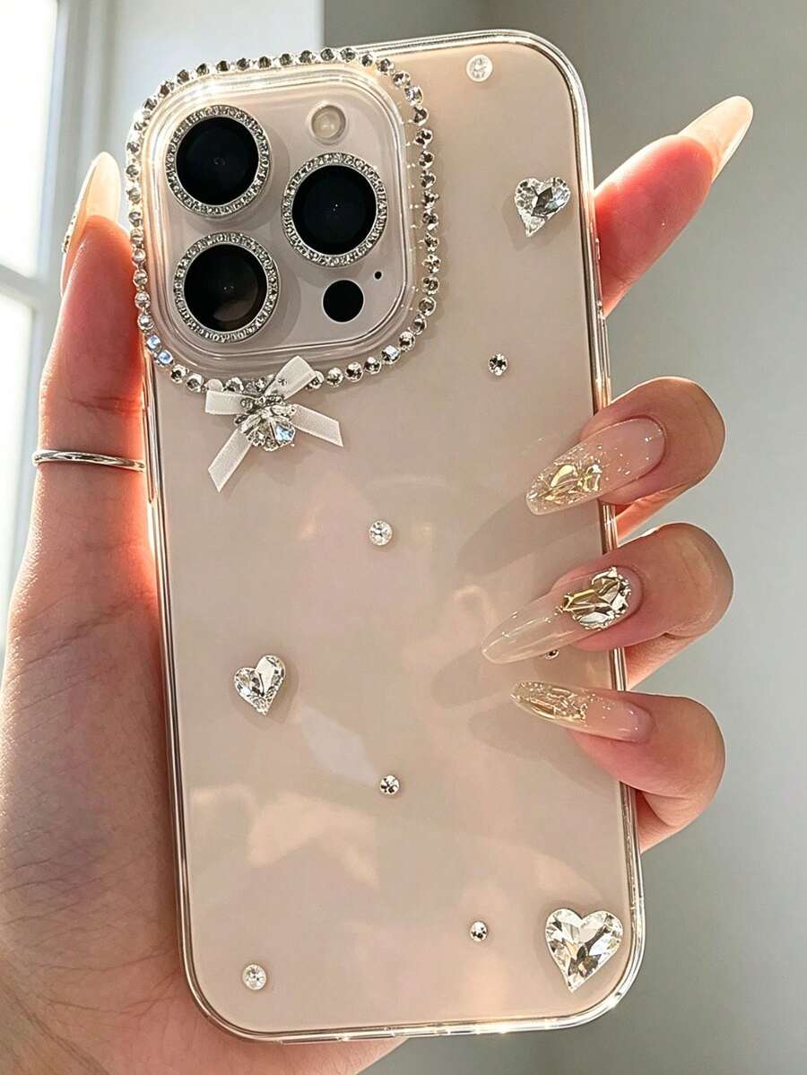 亮片水晶心形手機殼，適用於 iPhone 16、15、14、13、12、11 Pro Max，提供全方位保護