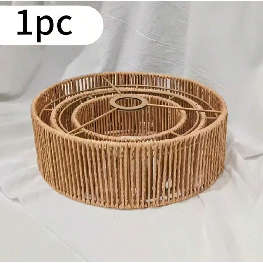 Dieser im Bohème-Stil gefertigte Kronleuchter-Lampenschirm, handgefertigt aus Naturseilen und Rattan, hat ein dreistufiges zylindrisches Design und eignet sich für Schlafzimmer, Badezimmer und die Dekoration von Landhäusern. - 1 - Übersicht 1