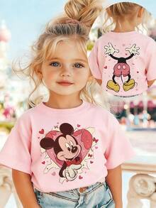 Mickey Mouse Mickeys Mouse Heart Cotton Round Neck T-Shirt For Boys & Girls Summer Fresh Cute Fashion Casual Daily Vacation Tee - 粉色 - 查看 1