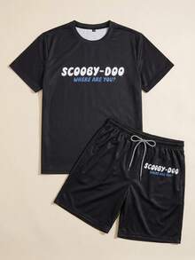 Strevion SCOOBY-DOO Men's Cartoon Pattern Short Sleeve T-Shirt And Drawstring Pocket Casual Shorts Set - Multicolor - View 1