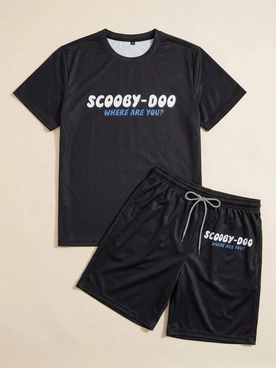 Strevion SCOOBY-DOO Men's Cartoon Pattern Short Sleeve T-Shirt And Drawstring Pocket Casual Shorts Set - Multicolor - View 1