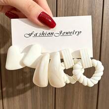 New Arrival Cream-Colored Resin Earring Set, Multi-Style Heart & Teardrop C-Shaped Earrings Combination - Multicolor - View 11