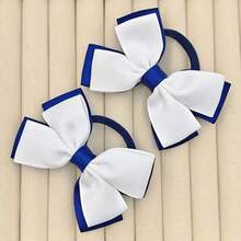 2入蝴蝶結髮圈 海軍藍與白色對比彈性髮帶 返校季女童用 - navy white contrast - 查看 9