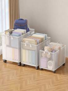1 pieza Carrito de almacenamiento plegable de gran capacidad con ruedas, carrito de aperitivos de PVC impermeable, adecuado para libros, documentos, ropa y aperitivos, se puede colocar debajo del escritorio, al lado de la cama, en el dormitorio y en la residencia estudiantil, perfecto para Navidad, Acción de Gracias, Halloween, regreso a la escuela y organización del hogar - Blanco - Ver 2