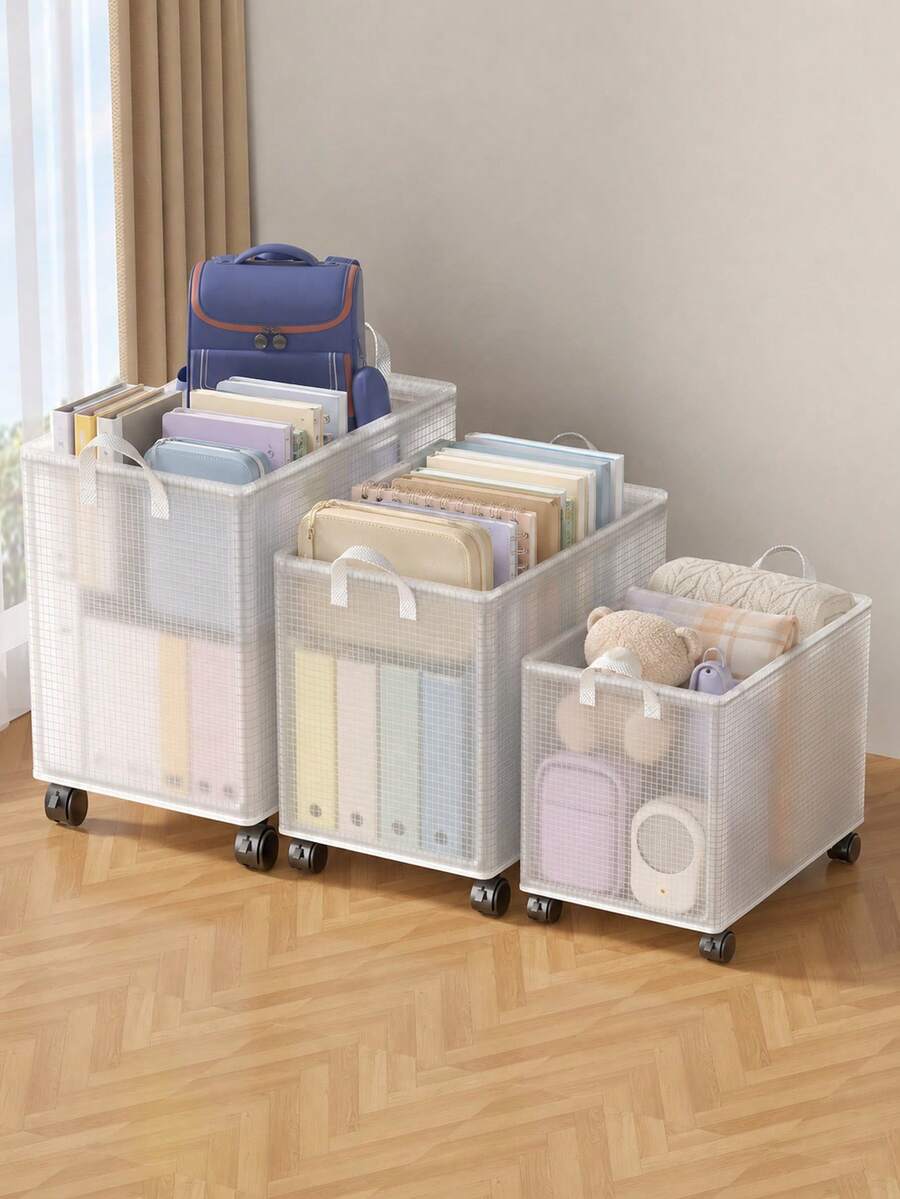 1 pieza Carrito de almacenamiento plegable de gran capacidad con ruedas, carrito de aperitivos de PVC impermeable, adecuado para libros, documentos, ropa y aperitivos, se puede colocar debajo del escritorio, al lado de la cama, en el dormitorio y en la residencia estudiantil, perfecto para Navidad, Acción de Gracias, Halloween, regreso a la escuela y organización del hogar