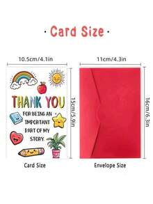 Rainbow Apple Smiling Face Cartoon Design Thank You Teacher Card With Envelope, Suitable For Kindergarten Or Daycare Center Year-End Gift - Multicolor - View 5