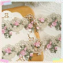 復古風蕾絲緞帶 精緻皇冠緞帶 適合縫製 新娘婚禮貼花裝飾 禮品包裝 家用桌布窗簾裝飾 帽子包包裝飾 3.3英吋寬 1/5碼 - 多色A - 查看 7