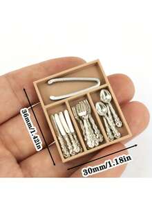 14PCS/Set Mini Tableware Set With Storage Box - Realistic Plastic Tableware And Cutlery, Suitable For Dollhouse, Cafe Or Home Decor, Includes Forks, Knives, Spoons, DIY Theme Restaurant Display - A - View 10