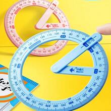 1pc-Minifish 360° Movable Protractor, Transparent Angle Measuring Tool With Rotating Arm, Suitable For Students, Teachers, Classroom, Geometry, Drafting, Plastic Protractor, Blue And Pink - View 2