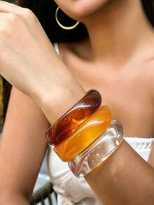 3pcs/1pc Exaggerated Geometric Bracelet Set, Pink Orange Transparent Color Set, Bohemian Style Versatile Accessory; Suitable For Daily, Party, Vacation Wear, Ideal Gift For Loved Ones And Family, Can Be Worn Stacked Or Individually - Multicolor - View 8