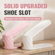 10pcs Entryway Shoe Rack, Vertical Stripes With Gold Rings, Tiered Shoe Storage Organizer, 2-Level Height Adjustable For Flats, High Heels, Thick Sole Shoes, Non-Slip Bottom With Stable Grip, Built-In Handles For Easy Access, Stackable Design To Expand Shoe Cabinet Space, Small Apartment Entryway Dorm Shoe Sorting Storage - Halloween Gift - Pink - View 2