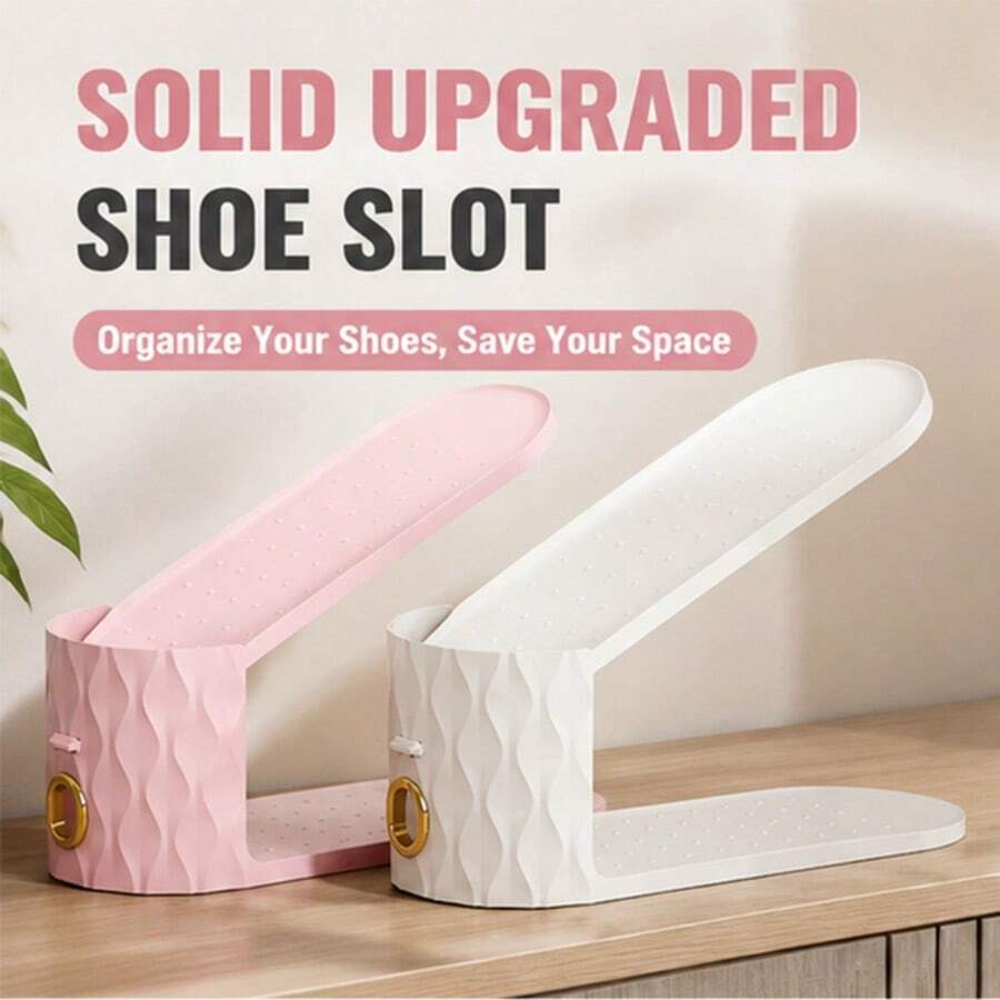 10pcs Entryway Shoe Rack, Vertical Stripes With Gold Rings, Tiered Shoe Storage Organizer, 2-Level Height Adjustable For Flats, High Heels, Thick Sole Shoes, Non-Slip Bottom With Stable Grip, Built-In Handles For Easy Access, Stackable Design To Expand Shoe Cabinet Space, Small Apartment Entryway Dorm Shoe Sorting Storage - Halloween Gift