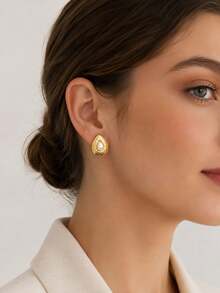 Women's Gold Pearl Earring Set, 6 Pairs Stainless Steel Hypoallergenic Studs, Vintage Floral Radiating Water Drop Jewelry Gift - Gold - View 10