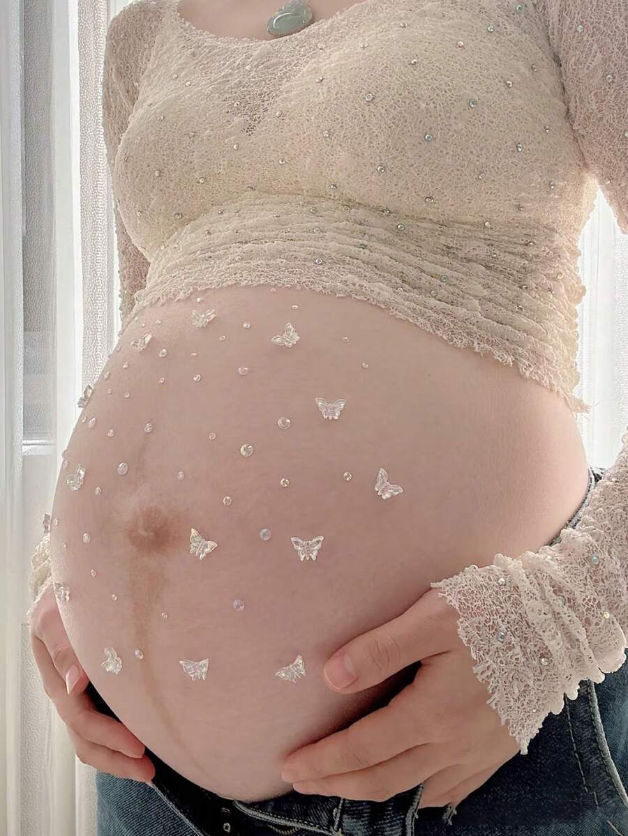 1/2件裝孕婦肚貼水鑽貼紙,孕婦肚貼,孕肚貼,孕肚肚臍貼,攝影工作室道具 - 彩色 - 查看 1