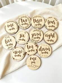 12pcs/Set Wooden Newborn Birth Announcement Keepsake, This Is A Wooden Commemorative Plaque Used To Record Newborn Birth Information, Baby Shower Gift, Newborn Welcome Sign - Wood Color - View 3