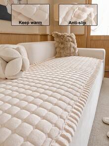 1PC Vintage Warm Thickened Flannel Anti-Slip Sofa Pad, Pet-Friendly, Machine Washable, Suitable For 12/3/4-Seater And Sectional Sofas, Winter Home Decor, Quilted & Striped Craftsmanship, Easy Installation - Beige - View 3