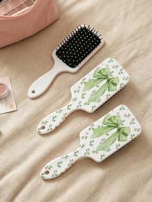 1/2 piezas Peine de masaje con cojín de aire, patrón de hoja verde y lazo, estilo fresco de verano, minimalista, peine de peinado para mujer, cepillo de masaje para el cabello, antiestático, cuidado del cabello suave, peine de peinado adecuado para uso doméstico, regalo para familia y amigos - Multicolor - Ver 4