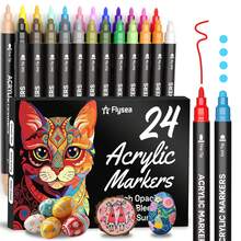 Flysea Dual-Tip Acrylic Paint Marker Set, 24pcs/36pcs/48pcs, 24 Colors/36 Colors/48 Colors, Suitable For Wood, Canvas, Stone, Rock Painting, Glass And Ceramic Surfaces, DIY Craft Art Supplies And Back To School Essential Stationery - Sets - View 3