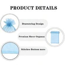 50pcs Organza Gift Bags, Jewelry Pouches, Small Mesh Bags With Drawstring, Suitable For Packaging, Jewelry, Small Gifts, Weddings Valentine's Day - Blue - View 4