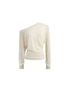 Autumn Outfit Asymmetrical Shoulder Ruched Waist Design Elegant Ditsy Floral Long Sleeve T-Shirt Casual - Apricot - View 8