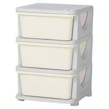 Storage Boxes For Children, 3 Large Drawers, Rounded Edges, Plastic, 37x37x56.5 Cm, Cream White - Cream White - 查看 1