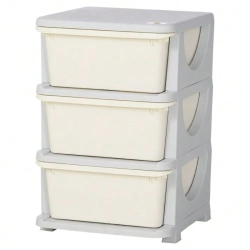 Storage Boxes For Children, 3 Large Drawers, Rounded Edges, Plastic, 37x37x56.5 Cm, Cream White - Cream White - 查看 1