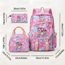 Miniso 3Pcs Star Print Backpack Set, Gradient Pink Blue Tie Dye Rucksack With Matching Lunch Tote & Pencil Case, For Picnic, Weekend Trip, City Walk, Daily O - Pink - View 5
