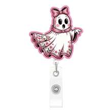 1pc Pink Ghost Retractable Badge Reel Acrylic Halloween Badge Clip Funny Healthcare ID Holder - Multicolor - View 6