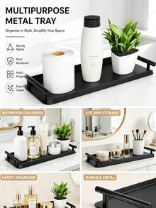 Practical Storage Tray, Suitable For Bathroom And Kitchen Countertop Organization, Rustic Farmhouse Style Decorative Tray, Suitable For Living Room, Bathroom, Kitchen Dining Table, Serving Tray And Home Decor - One Size Fits All - View 4