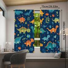 2pcs High Definition Digital Cute Cartoon Dinosaur Print Decorative Curtains, Polyester Material, Easy To Install, Rod Pocket Hanging, Semi-Transparent Privacy Protection, Machine Washable And Hand Washable, Suitable For Bedroom, Office, Kitchen, Living Room, Study, Home Decor. - Multicolor - View 11