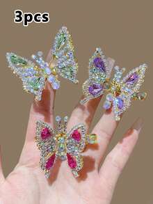 3 piezas/Set Pinzas para el cabello con mariposa y cocodrilo de strass de colores con movimiento dinámico, Set de 3 colores, Pinzas para el cabello con alas móviles de strass, Pinzas para el cabello con mariposa, Pinzas para el cabello con cocodrilo, Pinzas para el cabello con strass, Pinzas con mariposa móvil, Pinzas con alas de mariposa con movimiento dinámico, Pinzas para el cabello con strass iridiscente - Multicolor - Ver 13