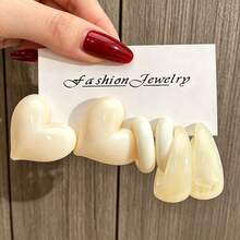 New Arrival Cream-Colored Resin Earring Set, Multi-Style Heart & Teardrop C-Shaped Earrings Combination - Multicolor - View 5
