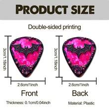 6pcs Flat Guitar Picks Made Of Durable ABS Material, Black Bat Design In The Center, Pink Purple Gemstone Inlaid On The Edge. It's The Perfect Holiday Gift For Music And Guitar Enthusiasts. - Multicolor - View 2