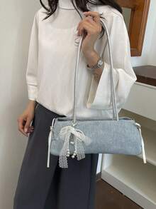 Hevel, New Fashion Denim Handbag, Baguette Bag Suitable For Parties, Outings, Vacations, Shopping And Daily Use, Can Store Coins, Women's Shoulder Bag, Also Suitable As Work Bag For Office Ladies, College Students And Professional Women, Elegant Women's Bag, Office - Baby Blue - View 8
