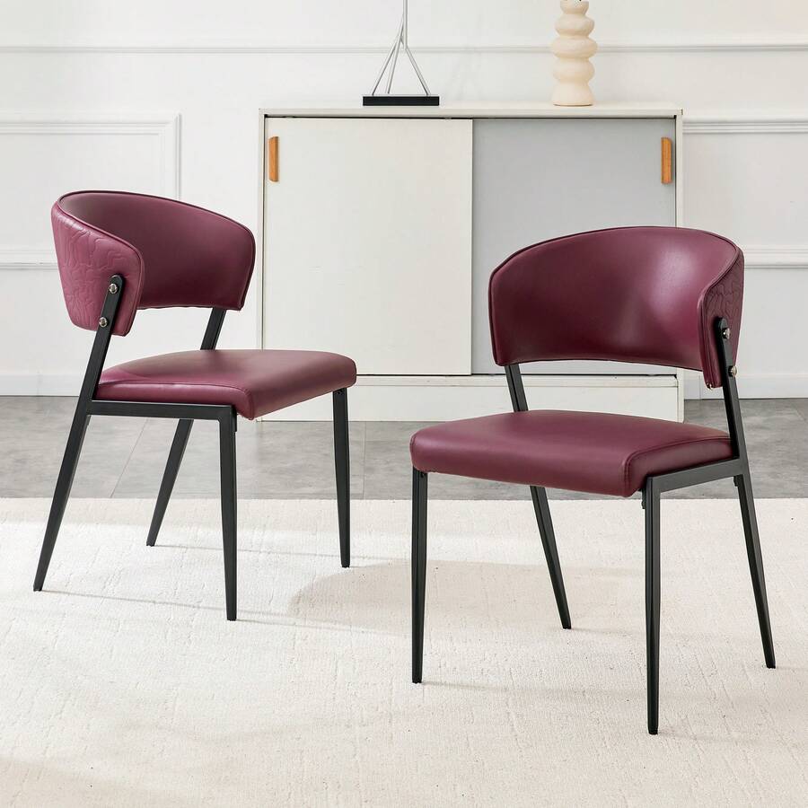 Set Of 2 Dining Chair Red Made Of Pu For Kitchen And Dining Room - 紅色 - 查看 1