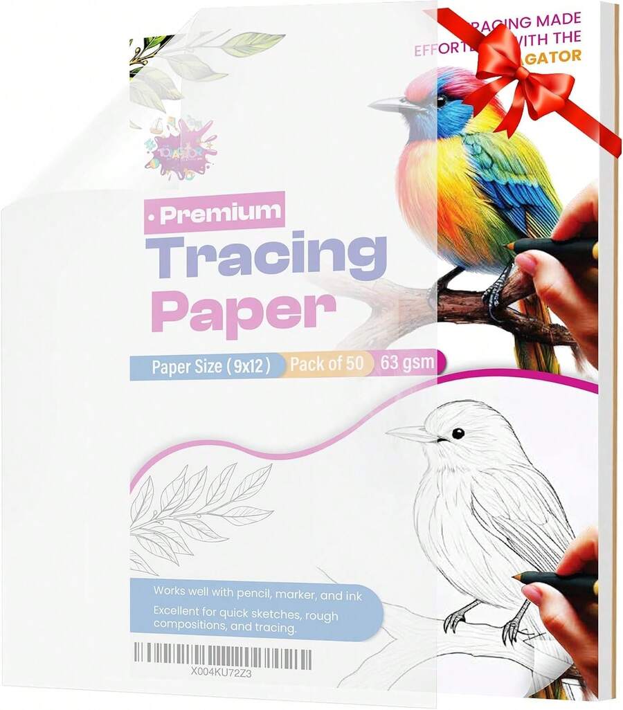 Tracing Paper 9x12 Inch - 50 Sheets 41lb/63gsm Transparent Trace Paper For Sketching, Preliminary Drawing, Drafting &Amp; Art Projects - Premium Translucent Tracing Paper For Pencil, Marker And Ink - ColorD - View 1