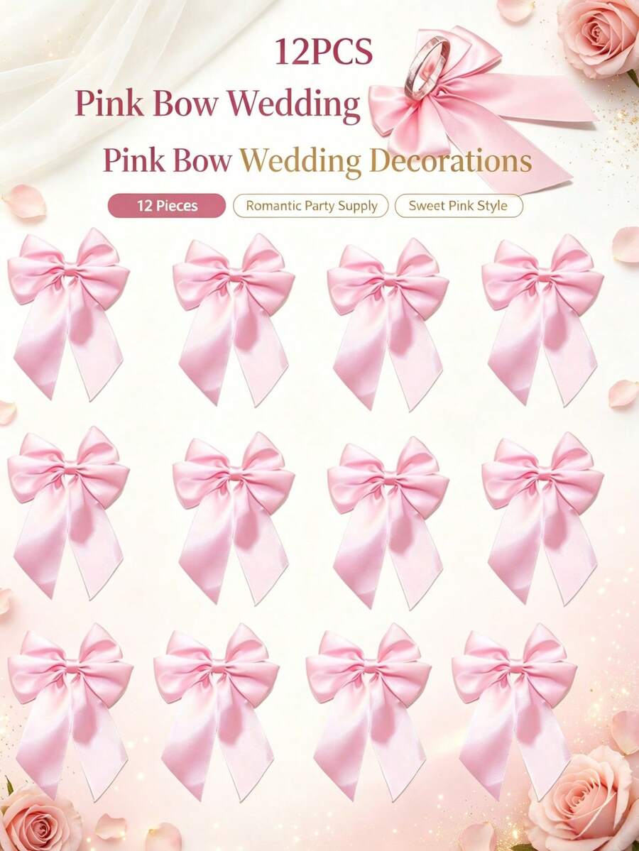 2件/6件/10件/12件粉色蝴蝶結餐巾環套組，手工製作，適用於婚禮、聖誕節、情人節、週年紀念、宴會、生日派對、單身女派對及其他場合的桌面裝飾