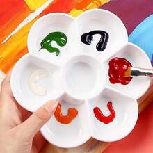 Ceramic-Style Multi-Compartment Paint Palette, Round Non-Stick Easy-To-Clean Watercolor Acrylic Oil Paint Palette For Art Students - A - View 11