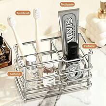 Bathroom Countertop Storage Rack, Multi-Functional Toothbrush Holder With Drainage Base, Suitable For Storing Toothbrushes, Toothpaste, Skincare Products And Small Bathroom Items - Multicolor - View 6
