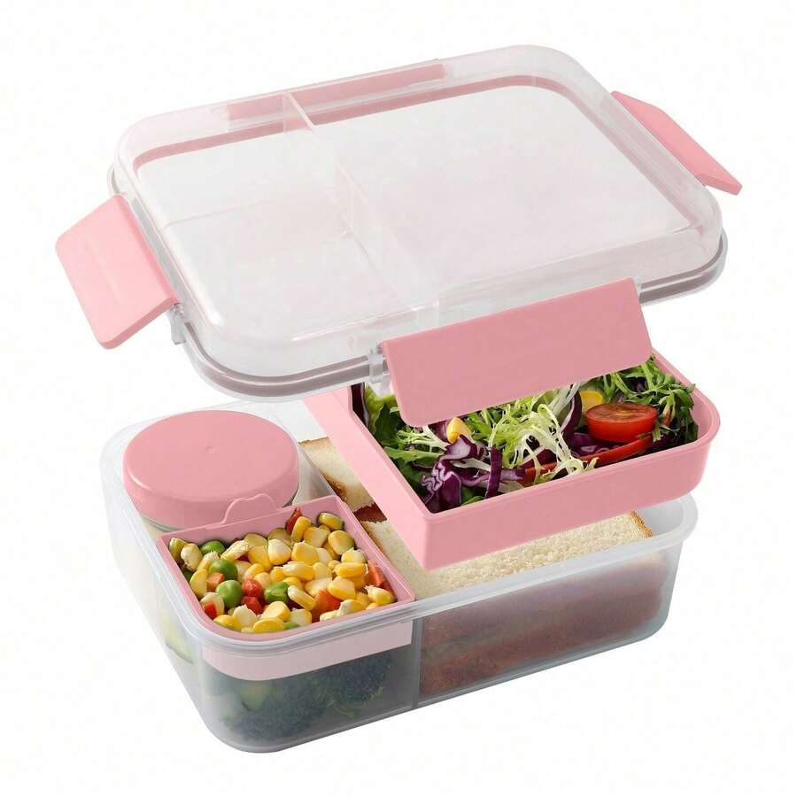 Lunch Box, Bento Box 1600ml Large Capacity Double Layer Plastic Lunch Box, Toast Box, Lunch Box With Compartments, Large Capacity Sandwich Box, Fresh-Keeping Box, Microwave , Multi-Functional, Kitchen Supplies, Student Supplies - Multicolor - View 1