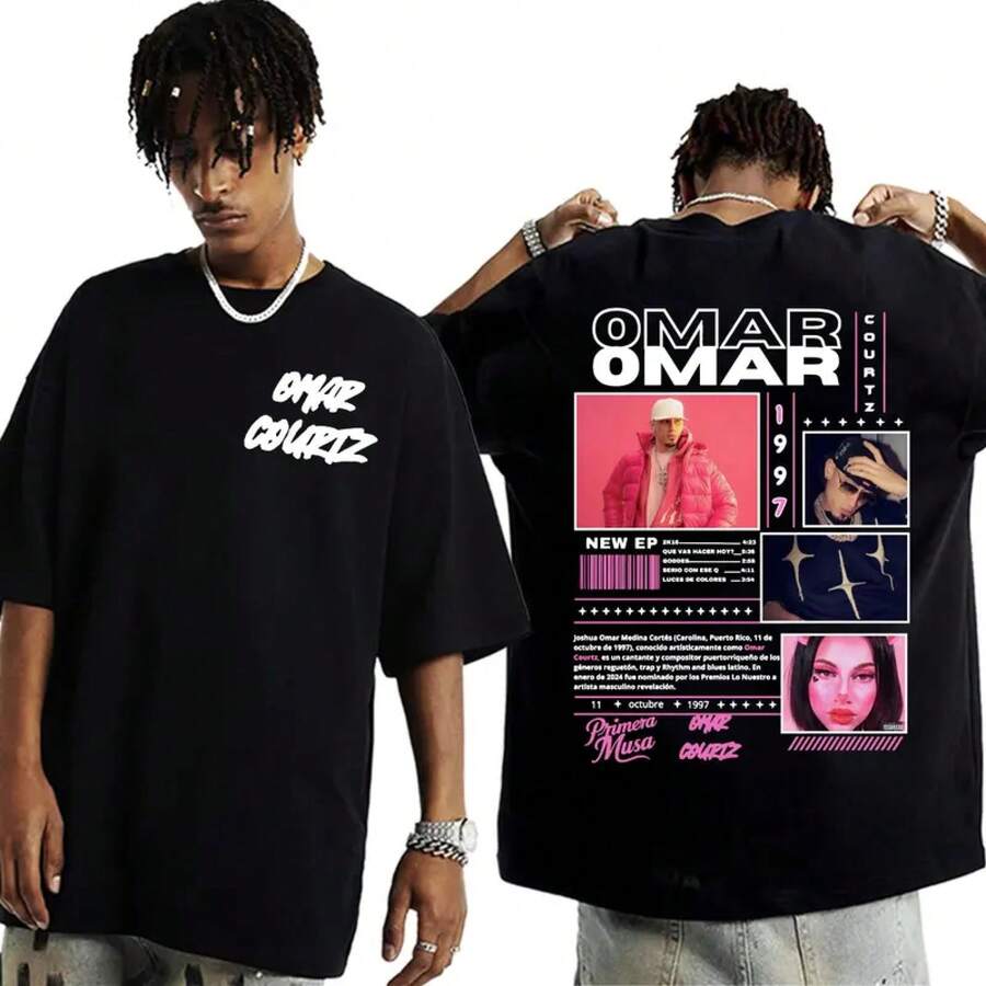Rapper Omar Courtz Primera Musa Album Tour T-Shirt For Men And Women Harajuku Hip Hop Pop Music Oversized 100% Cotton T-Shirt Streetwear - White - View 1