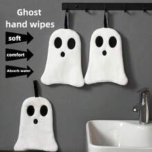 1/2/3 Stücke Halloween Geister Handtücher, weich & saugfähig, maschinenwaschbar, mit Aufhängeschlaufe, geeignet für Küche oder Badezimmer, lustiges Halloween Geschenk - Schwarz und Weiss - Übersicht 5