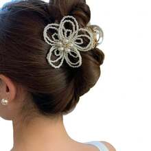 Women's Floral Claw Clip Hair Accessory, Delicate French Sweet Style Back Of Head Flower Shark Hair Clip - Pearl Flower Claw Clip - View 5