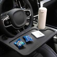 Portable Car Steering Wheel Table - Car Tabletop, Thickened Material, Sturdy And Non-Slip, Durable Multi-Functional Dining Workbench, Suitable For Laptop And Car Use, Durable Plastic Material, Steering Wheel Tray, Easy To Clean|General Motors - Black [Steering Wheel Tray] - View 4