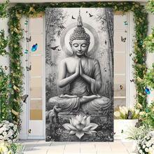 2D Flat 2D Door Flag 2D Flat 2D Door Flag 1pc, 2D Door Flag Zen Statue Christmas Door Cover Party Banner - Multicolor - View 3