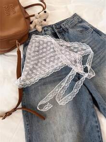 1pc Fashion Bohemian Floral Lace Trim Triangle Bandana Headscarf - White - View 1