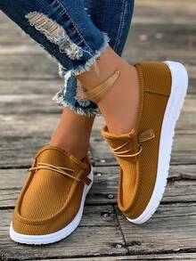 Plus Size Women's New Breathable Solid Color Canvas Rubber Sole Slip-On Lightweight Minimalist Casual Walking Shoes Daily Wear - Dark Gray - View 6