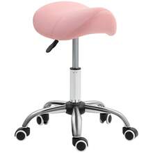 HOMCOM Saddle Stool, Height Adjustable Salon Chair For Massage Spa, Faux Leather, Pink - T0001-01-2051 - View 1